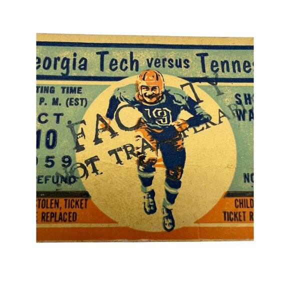 1959 Georgia Tech vs Tennessee Football Ticket Stub Shields-Watkins Field Oct 10 - Picture 5 of 7